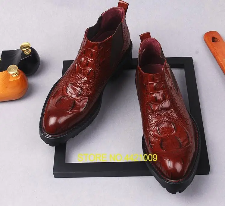 

Men's Dress Shoes Ankle Boots Elastic Band Slip On Chunky Heel Height Increasing Casual Shoes Martin Boots