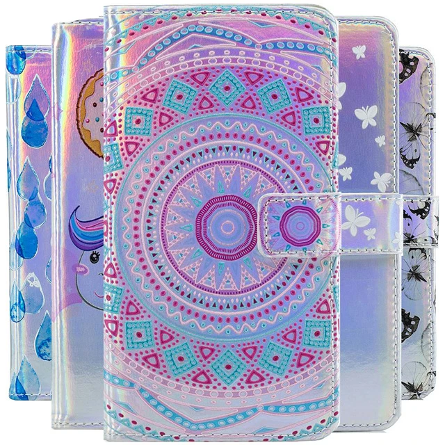 

SM-J400F J600F Laser Case Fluorescent Flip Cover For Samsung Galaxy S8 S9 A8 A6 Plus J4 J6 2018 PU Leather Silicone Fundas B37