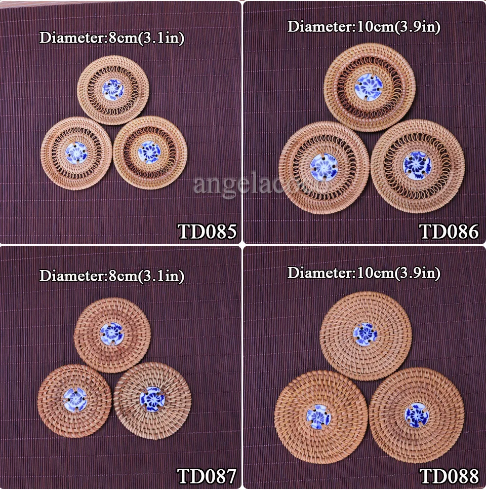 3 шт./лот, набор креативных подставок для кунг-фу, чайные аксессуары, круглый синий и белый фарфоровый коврик, плетение из ротанга, подстилка, украшение