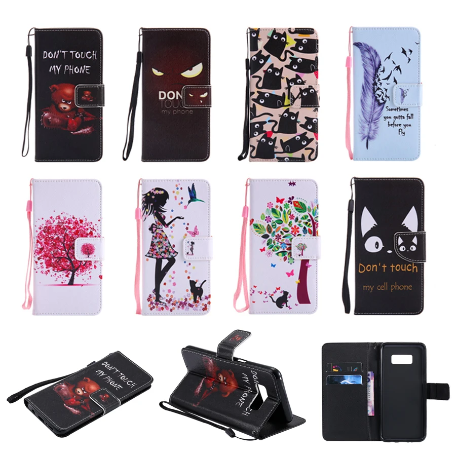 

Tree Girl Cat Bear Evil Eye Feather Pattern Magnetic Wallet Flip Cover Case For Samsung Galaxy S8 Plus S8 Phone Bag Coque Fundas