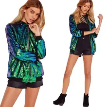 Осенняя уличная зеленая куртка-бомбер с блестками, с длинными рукавами, градиентный цвет, женские куртки на молнии