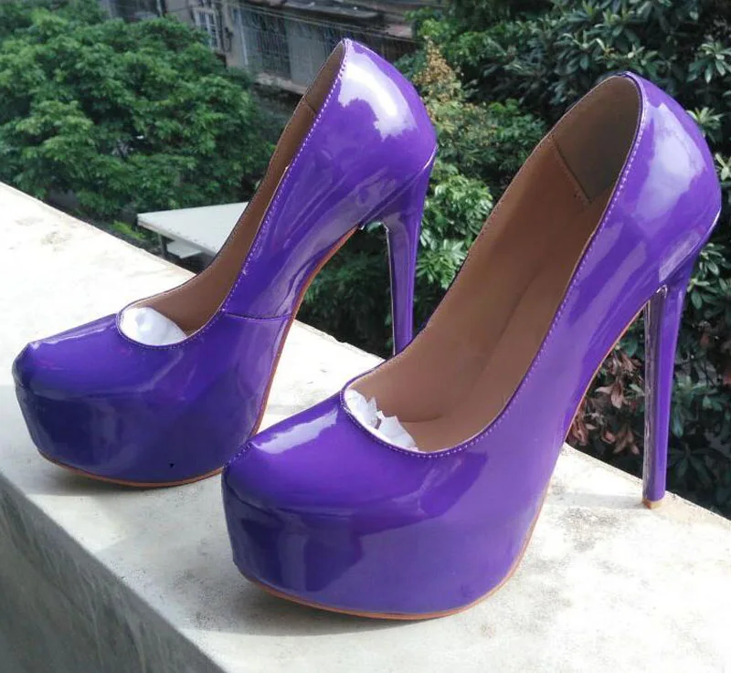 Пикантные туфли-лодочки на очень высоком каблуке 16 см на высокой платформе; однотонные женские модельные туфли из блестящей кожи без застежки для вечеринки; туфли-лодочки для сцены и ночного клуба - Цвет: color 1