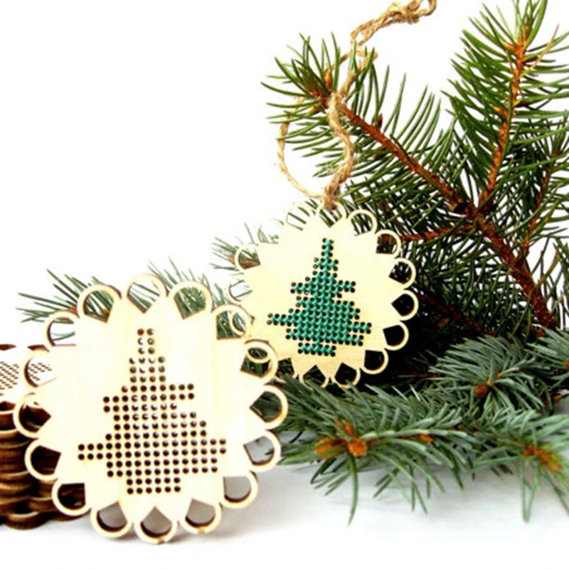 Подарочные Метки Снежинка вырезанная Рождественская елка орнамент лазерная резка древесины вышивка крестиком пустая
