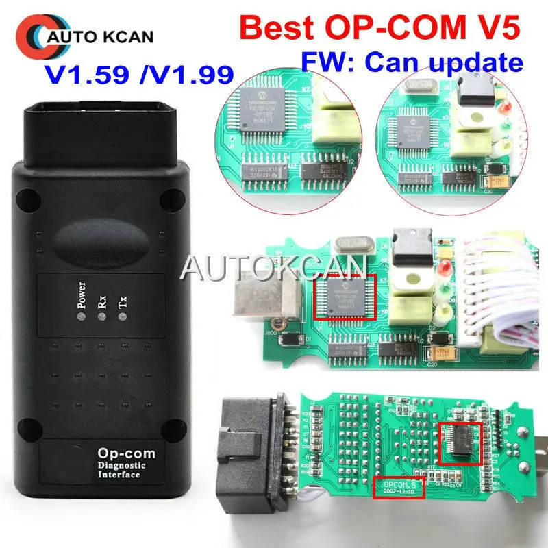 Горячая Распродажа V5 PCB FW V1.59 или V1.99 оп ком v1.99 с PIC18F458 подключению CAN шины OBD2 OP COM OPCOM