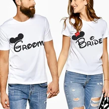 Creative Letter Print Groom Bride Lovers Tee T Shirt Printing Couple Clothes Lovers Tee Shirt Femme Summer Casual O-Neck Tops letter print matching couple tee
