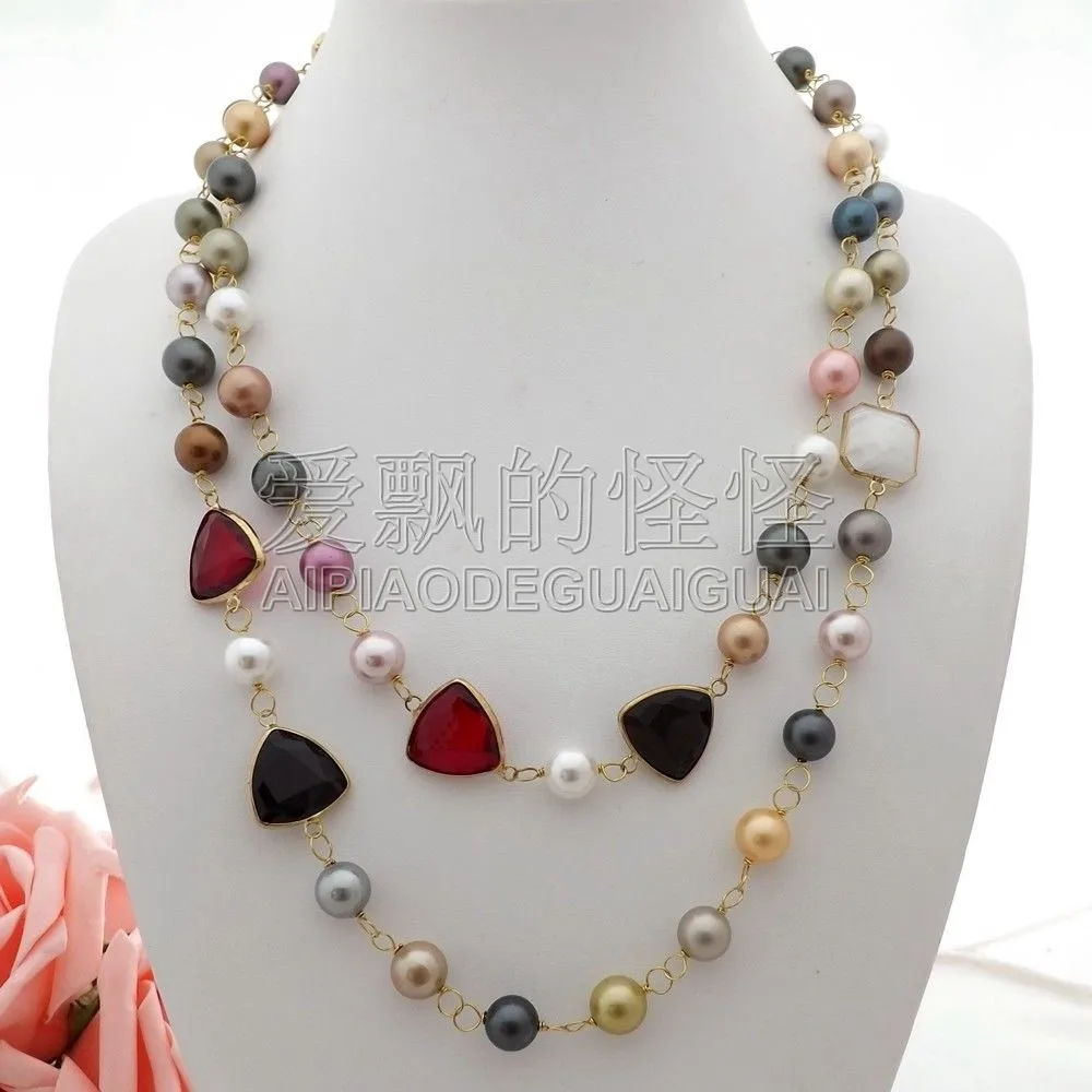 

Women's 47" Multi Color Sea Shell Pearl Crystal Necklace