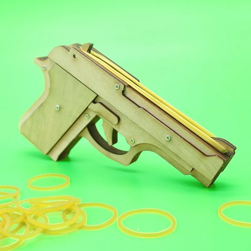 Новое поступление 3D деревянная игрушка DIY пистолет пули резинкой пусковое устройство ручной пистолет съемки Пистолеты ремесла модель детские игрушки для Для детей - Цвет: 025 Shooting Gun
