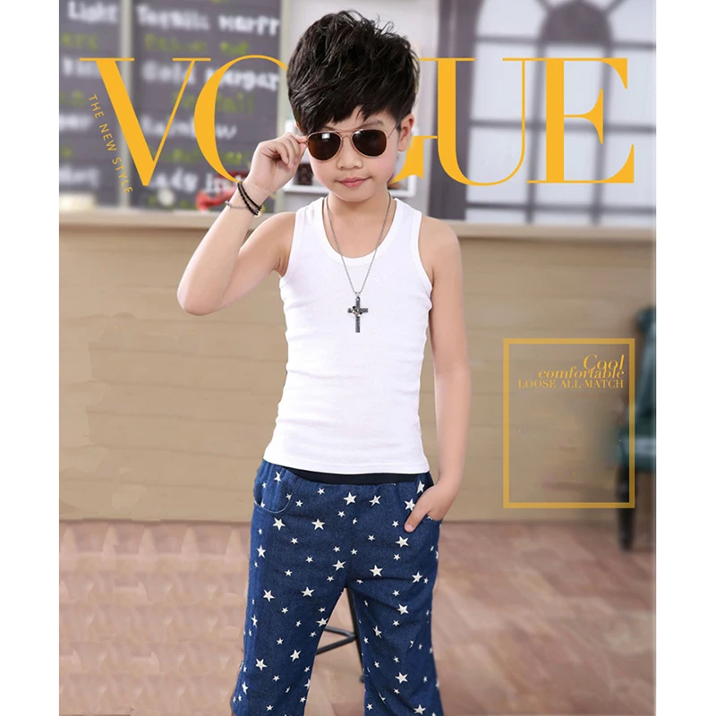 New Boys Vest Solid O Neck Kids Vests Sleeveless Boys Cotton Clothes