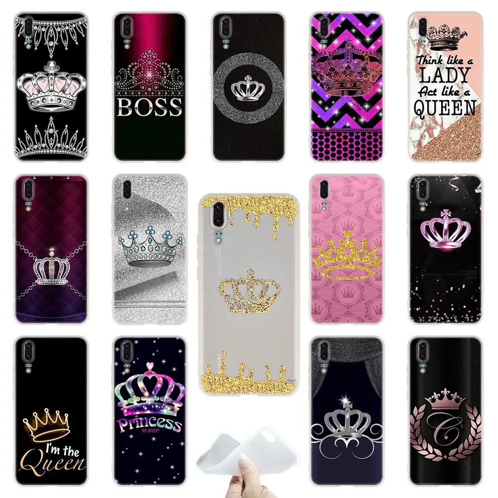 buy black crown PRINCESS Queen boss crown king Cases Soft For Huawei P 20 pro P10 Plus P9 P8 lite 2017 P30 pro samrt 2019 Nova 3e