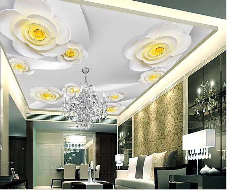 3d ceiling murals custom wallpaper on the ceiling Embossed flowers