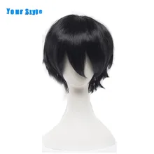 Ваш стиль Короткие парики мужские черные косплей парик натуральные волосы синтетические высокотемпературные волокна