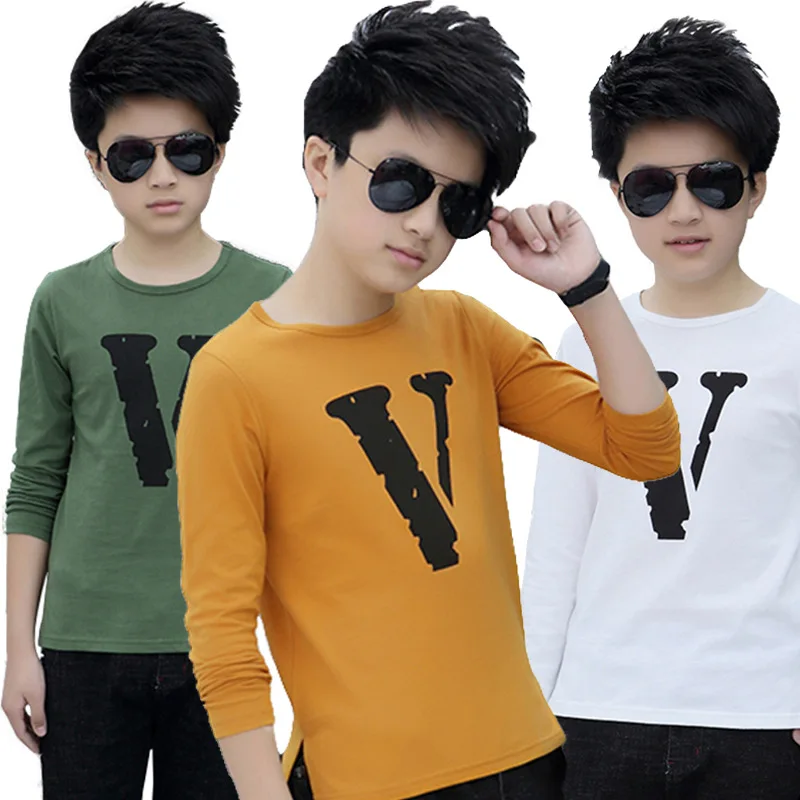 

Boys T-shirt long-sleeved spring and autumn new bottoming shirt cotton big children round neck letter print children's clothing