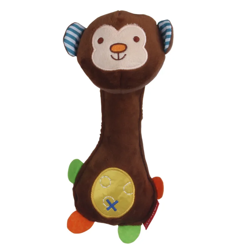 Cartoon animal baby hand bell plush doll built-in BB stuffed toy doll exercise listening attention for 6 months -4 years old
