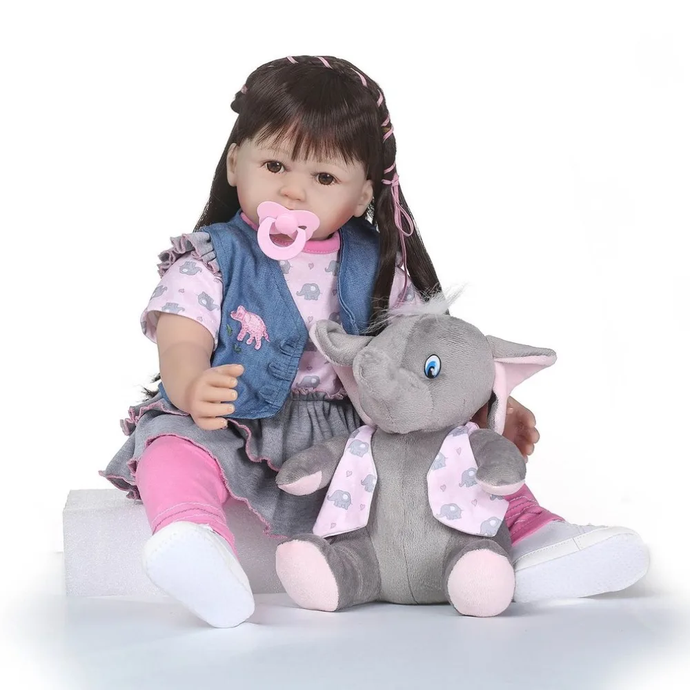 

OCDAY 60cm Cute Simulated Baby Soft Silicone Body Dressing Cloth Long Hair Girl Doll Realistic Newborn Doll Toys for Kid