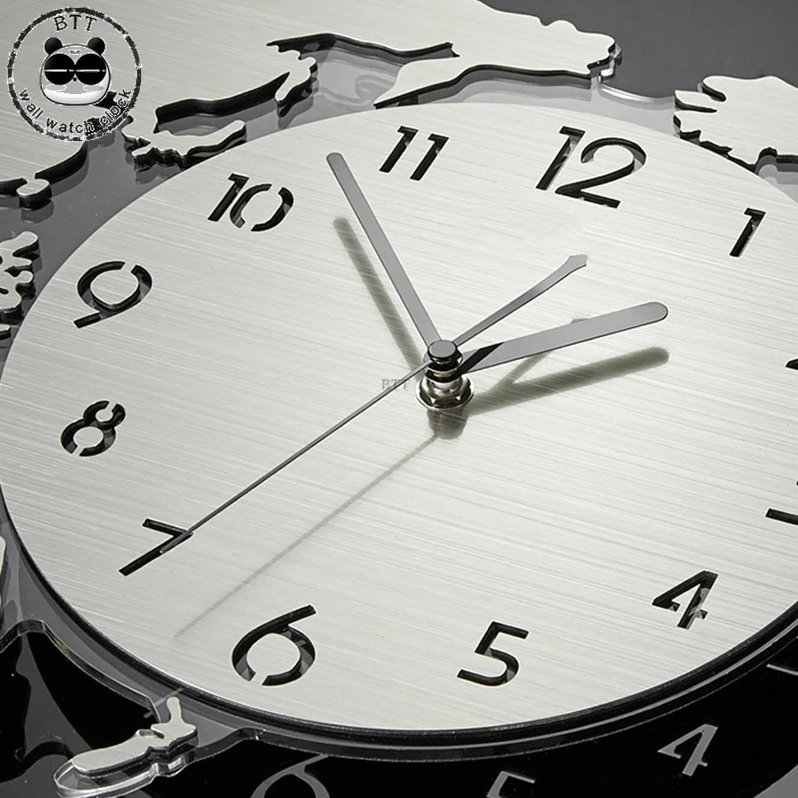Современные дизайнерские часы для гостиной Большая карта мира настенные часы фон 3D акриловые наклейки настенные часы