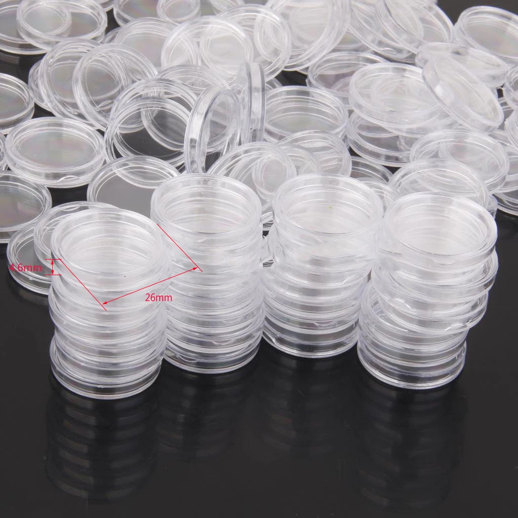 100x 26mm Round Applied Clear Round Case Coin Storage Capsule Holder Plastic Coin Capsules Money Boxes Accessories