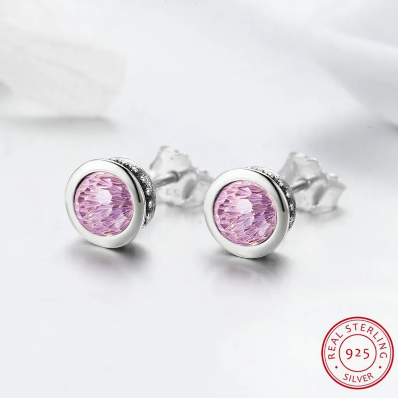 

Fine Jewelry Wholesale 925 Sterling Silver Earrings Pink Round Resplendent Youth Charms Earrings for Women Pendientes jewelry