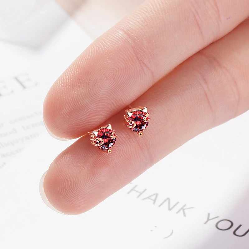 

Wholesale 12 pairs Tiny Red Black Zirconia Crystal Stud Earring Rose Gold/Gold Color High Quality Women Earrings Fashion Jewelry