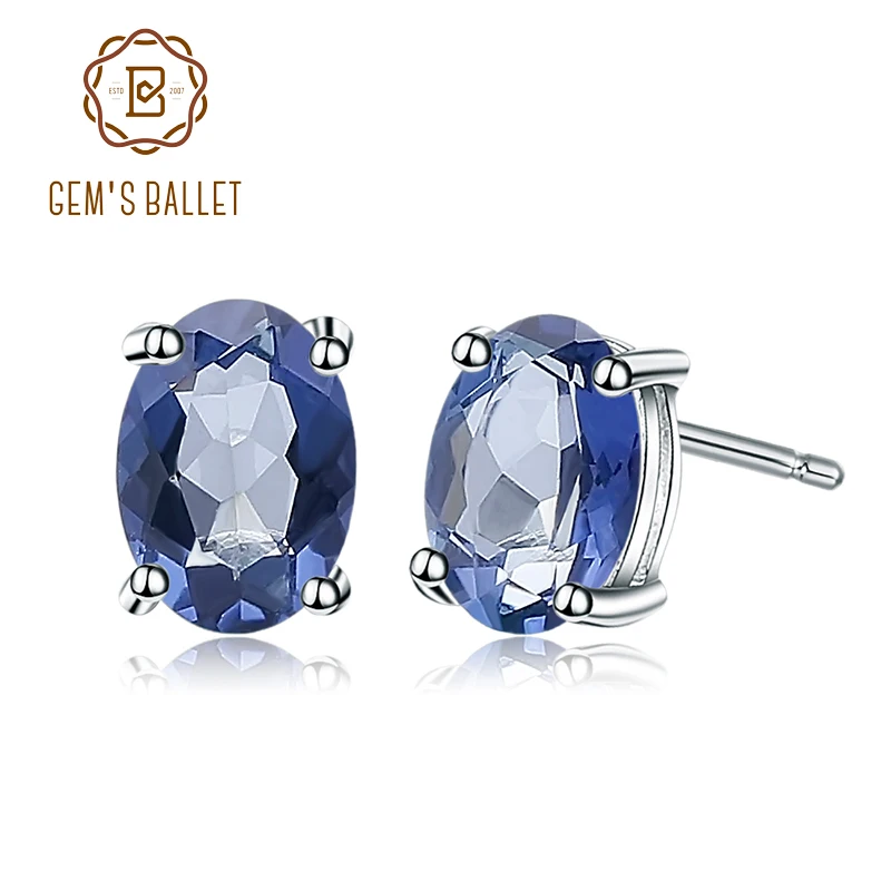 Gem's балет 6*8 мм 2.59Ct натуральный иолит синий мистический кварцевый камень серьги гвоздики 925 пробы серебро ювелирные украшения для женщин