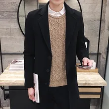 Горячее предложение, Мужская официальная однобортная куртка, длинное шерстяное пальто, стильная верхняя одежда, пальто#0725