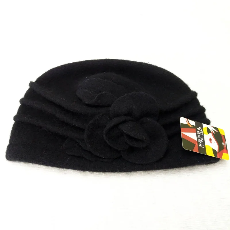 Фибоначчи осень зима среднего возраста женская шапка цветочный шерсть мама шапочки купол флоппи теплая шапка