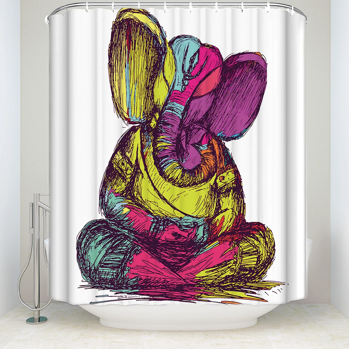 Memory Home Cute Elephant Illustration Shower Curtain Bathroom