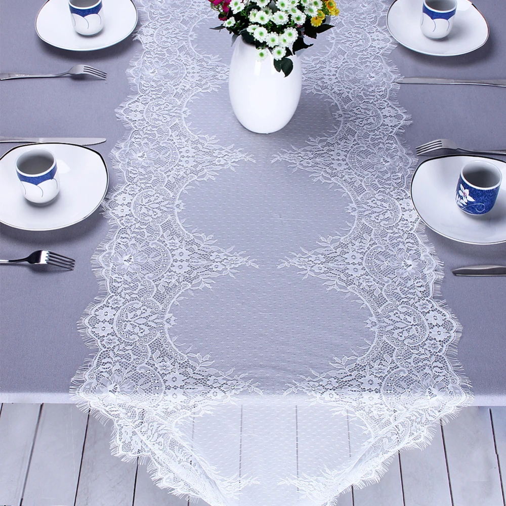 

55*300cm Simple Stylish Satin Lace Table Runner Overlay Wedding Reception Table Decor Boho Party Baby Bridal Shower Decoration