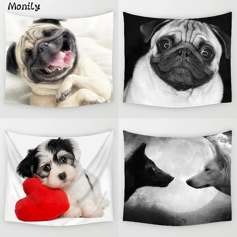 

Monily Lovely Elephant Animal Printed Tortoise Cute Pug Hanging Wall Tapestry Yoga Mat Beach Towels Living Room Decoration