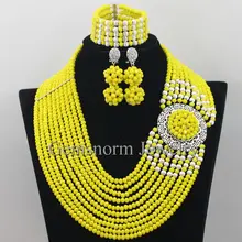 Романтическое желтое свадебное ожерелье набор 10 слоев хрустальных бусин нигерийский ювелирный набор для невесты WA090