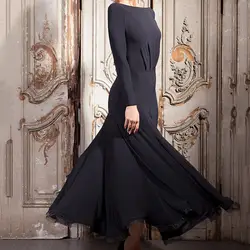 Новейшие современные танцевальные платья для женщин, черные длинные рукава, открытая спина, большой маятник, платье для женщин