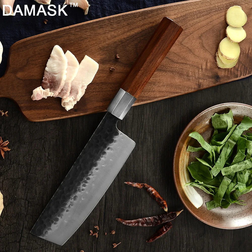 Дамасский лучший ручной кованый нож шеф повара накири Kirisuke Santoku 4Cr15 кухонные ножи