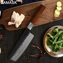 Дамасский лучший ручной кованый нож шеф повара накири Kirisuke Santoku
