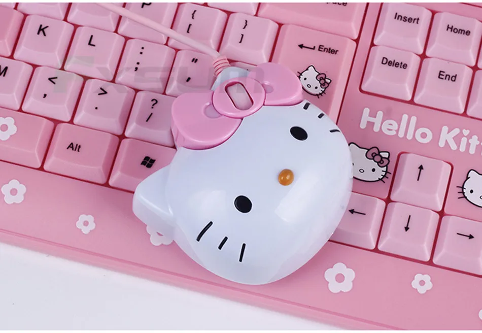3D Cartoon Hello Kitty Wired Mouse USB 2.0 Pro Pink Cute Gaming Mouse Optical