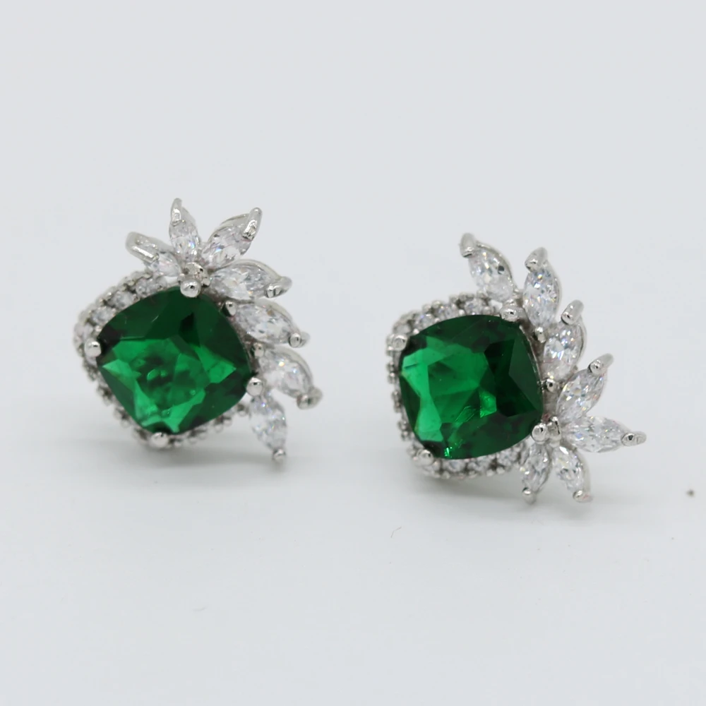 

Luxury Green Zirconia Square Cut White Gold Filled Beautiful Womens Earrings
