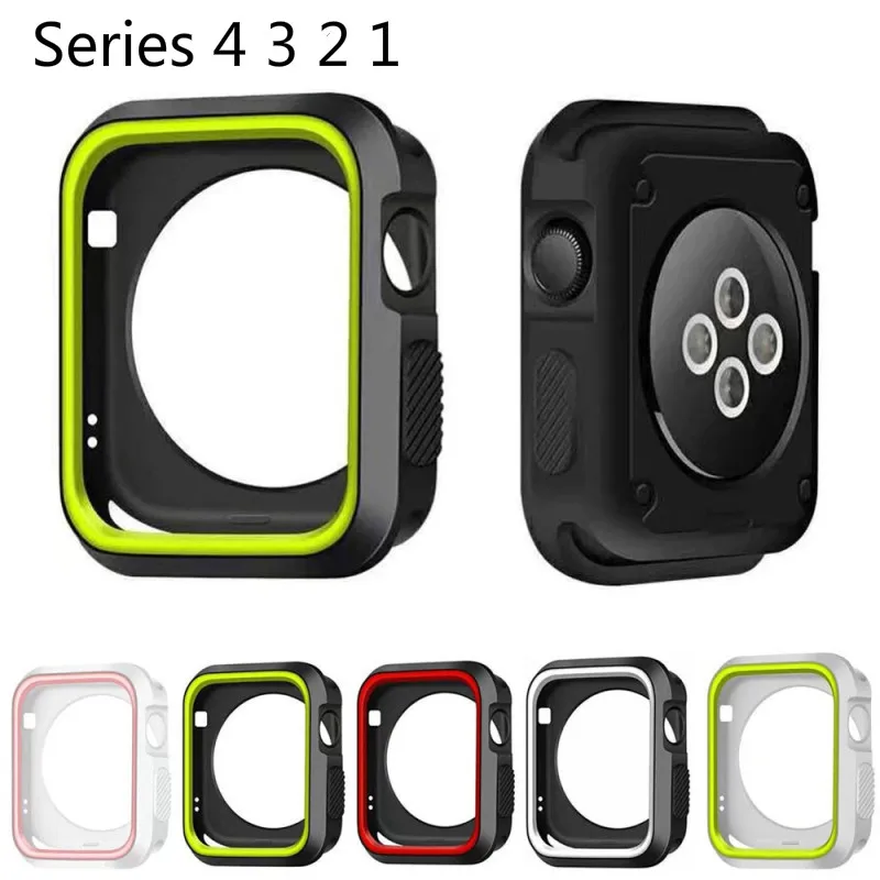 

Dual Colors Soft Silicone Case For Apple Watch Series 4 3 2 1 Cover Full Protection Rubber Case for iWatch 40mm 44mm 38mm 42mm