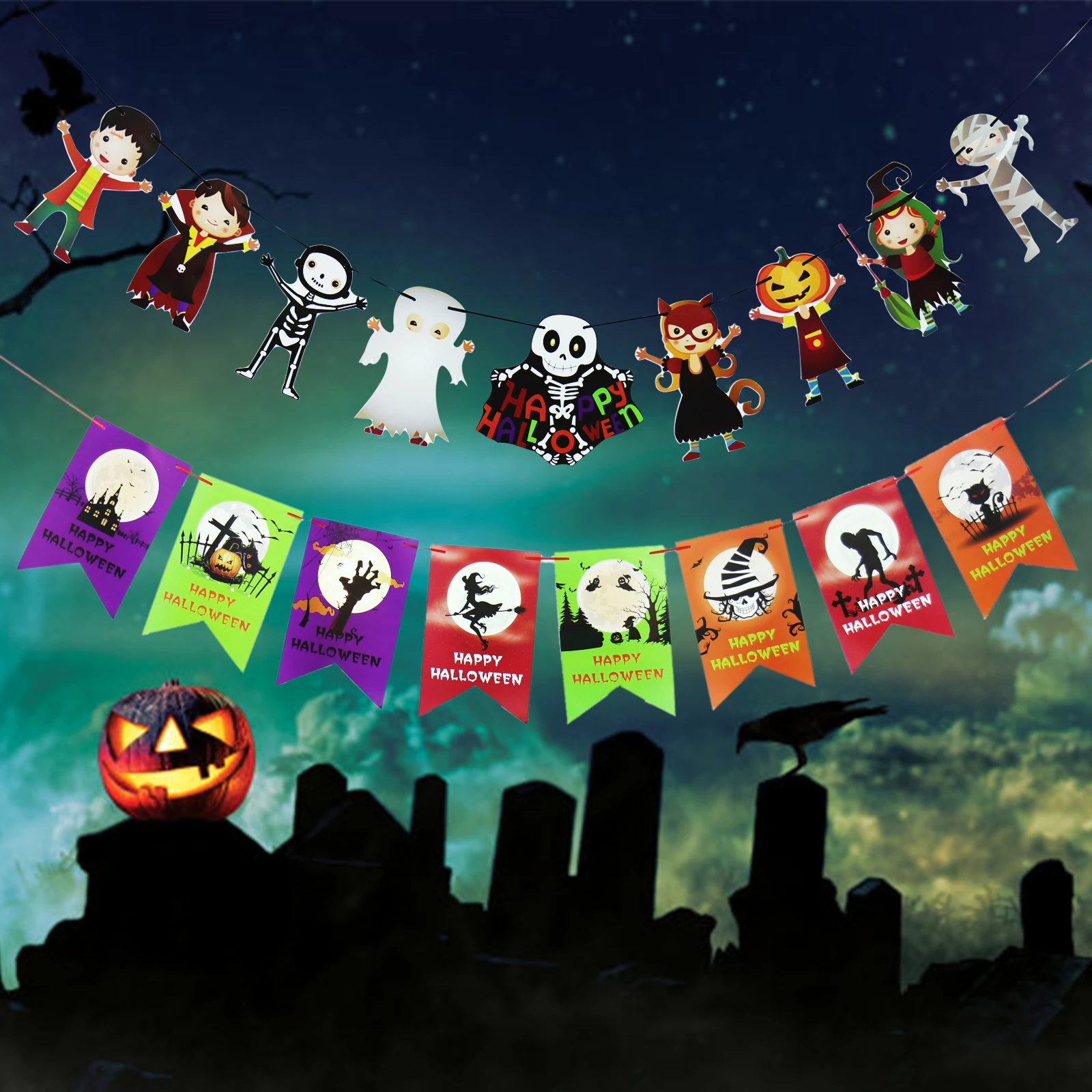 Halloween Bunting banners hanging(Colored letters)