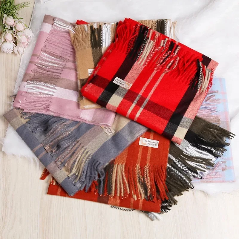 

Classic Lattice New Autumn and Winter Cashmere Lattice Neck Scarf Women's Thick Cashmere Wool Heating Comfortable Shawl