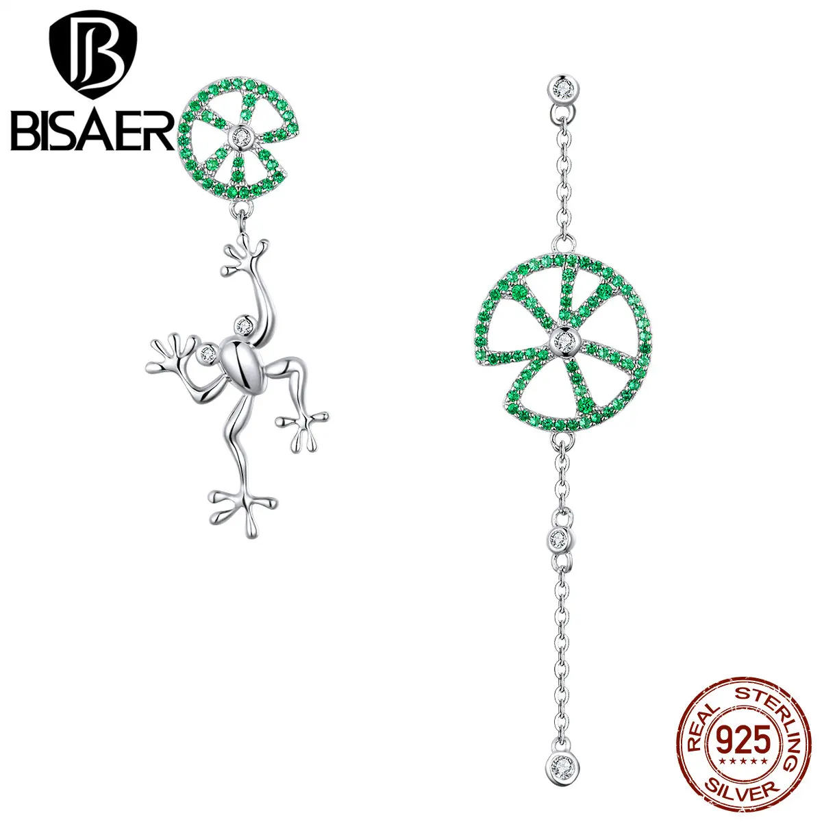 Серьги из серебра 925 пробы с листьями лотоса и лягушкой|Серьги-подвески| |