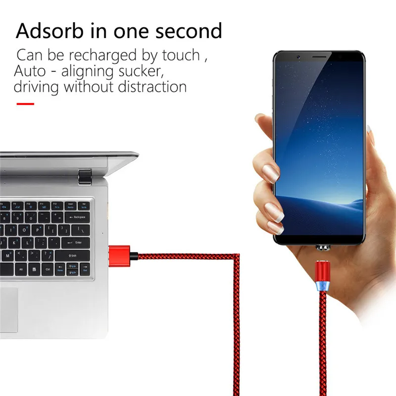 Магнитный светодиодный кабель 1 м Micro USB и Type C зарядный шнур в нейлоновой оплетке