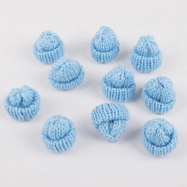 10PCS Mini Sweet Knitting Wool Hat Candy Color DIY Kids Hair Accessories Handmade Cute Woolen Yarn Hat for Clothing Decoration - Color: Sky Blue