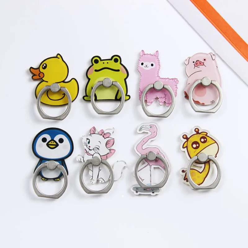 

2019 new 8 cute duck pig deer frog cat alpaca flamingo penguin acrylic mobile phone ring bracket for apple 6s 7 8 XR max