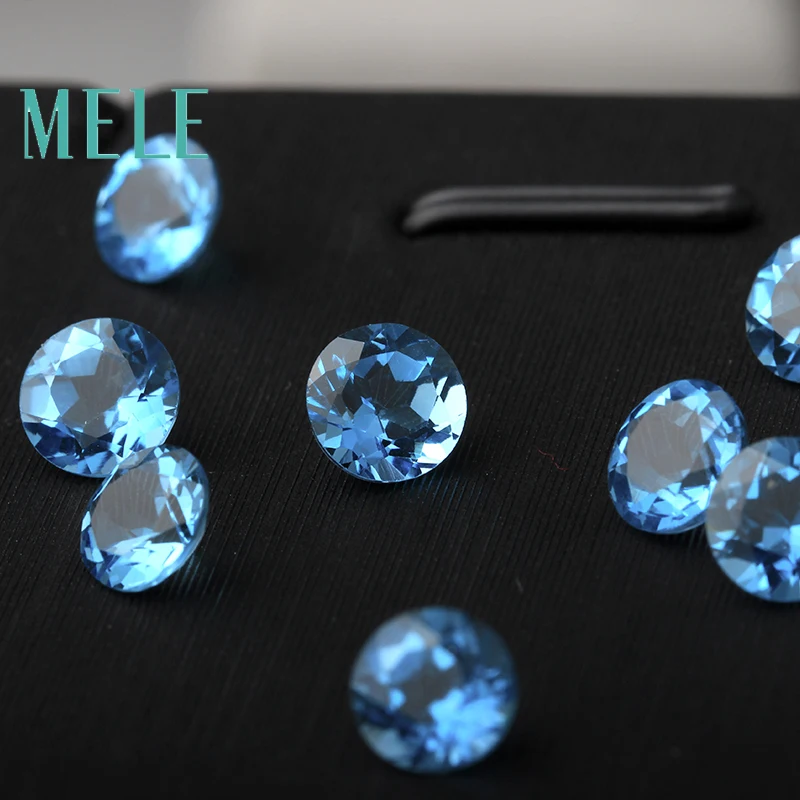 MELE Natural Blue topaz for jewelry making,Bright 6mm round cut loose gemstone,Jewelry with stone