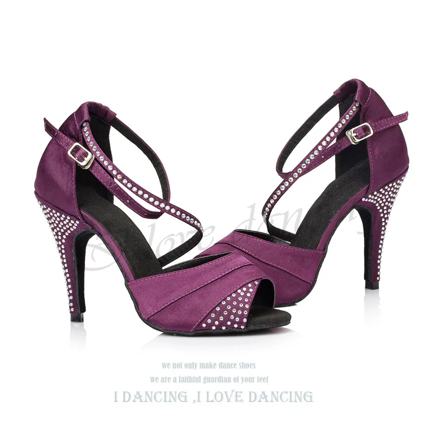Women Dance Shoes Ballroom Latin Salas Shoes Tango Rhinestone Summer Fashion Blue Purple Shoes Plus Size Comfortable JuseDanc