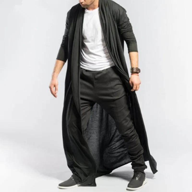 

Gothic men long jacket Spring autumn slim Long trench coat mens Solid color thin Casual Windbreaker New Male Cardigan outerwear