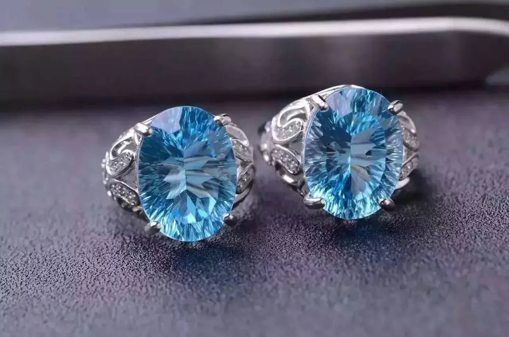 Женское кольцо из серебра 925 пробы с натуральным голубым топазом|gemstone jewelry|gemstone