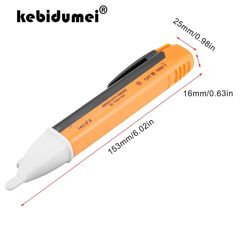 

Digital Control Non Contact Voltage Tester Pen Detect LED Light Audible Alarm 90~1000V AC Sensor Auto Electricity Detector