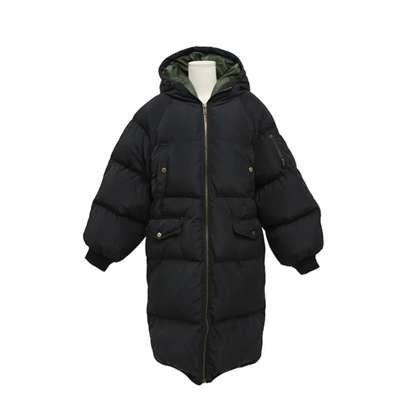 QAZXSW 2017 New Korean Cotton Coat Women Long Parkas Plus Size Ladies Warm Padded Jacket Loose Thick Winter Jacket Hooded HB254