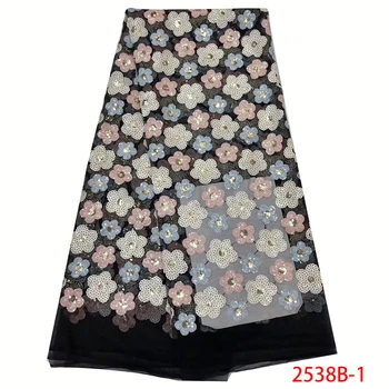 

Sequins Lace Fabric Nigerian High Quality Tulle Lace Fabric French Embroidered Tulle Lace Fabric For Wedding Dress AMY2538B-1