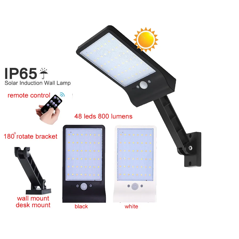 

48 led desk mount Led Solar Light Outdoor Waterproof Lighting for Garden street Wall 3 Modes Rotable Pole Solar Lamp remote con