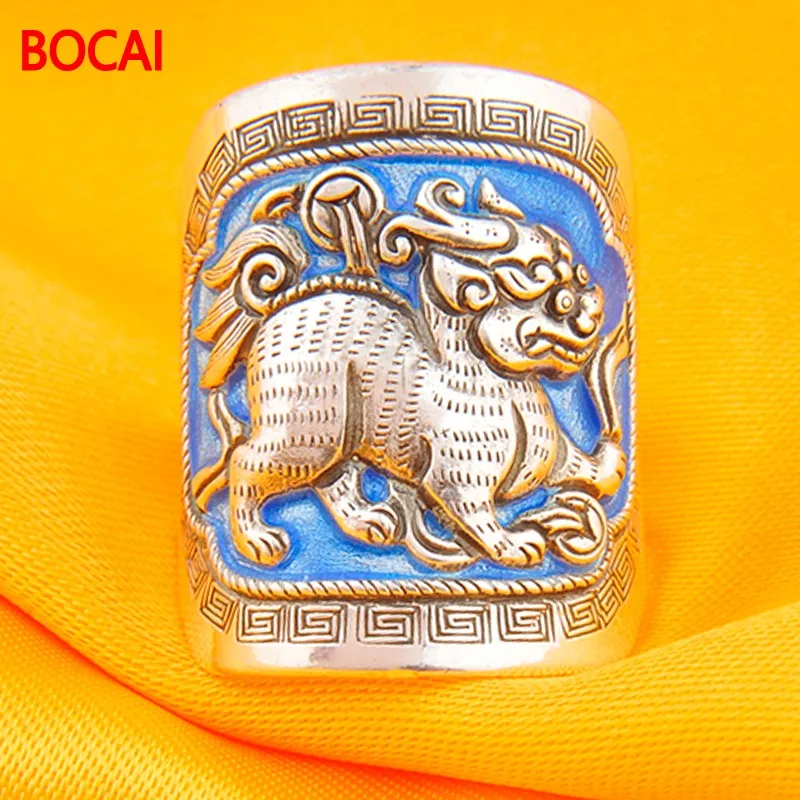 

99 sterling silver ring antique retro enamel Shaolan ring